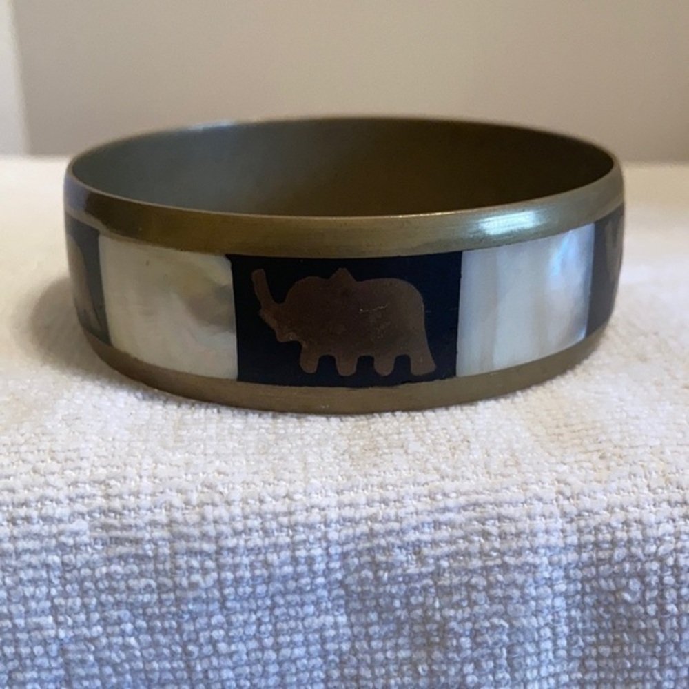 Brass elephant and inlaid MOP bangle bracelet made in India